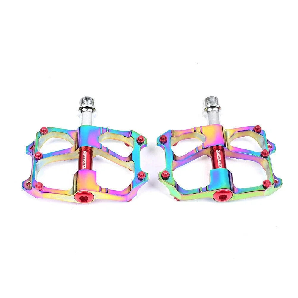 Waterpro MTB Pedals for MTB DH XC (L7U, 3 Bearing, Aluminum, Electroplated Rainbow)