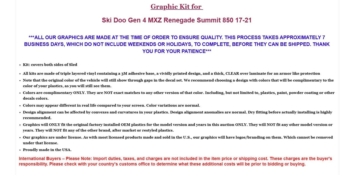 Graphic Stickers Decals for Ski Doo MXZ Renegade Summit 850 (2017–2021)