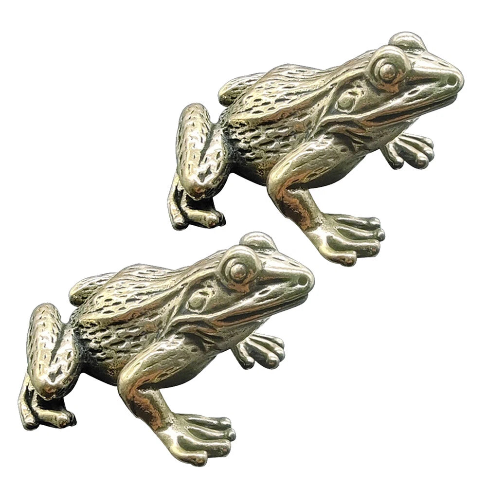 2X Brass Frog Figurine Statue for Home Office Decoration