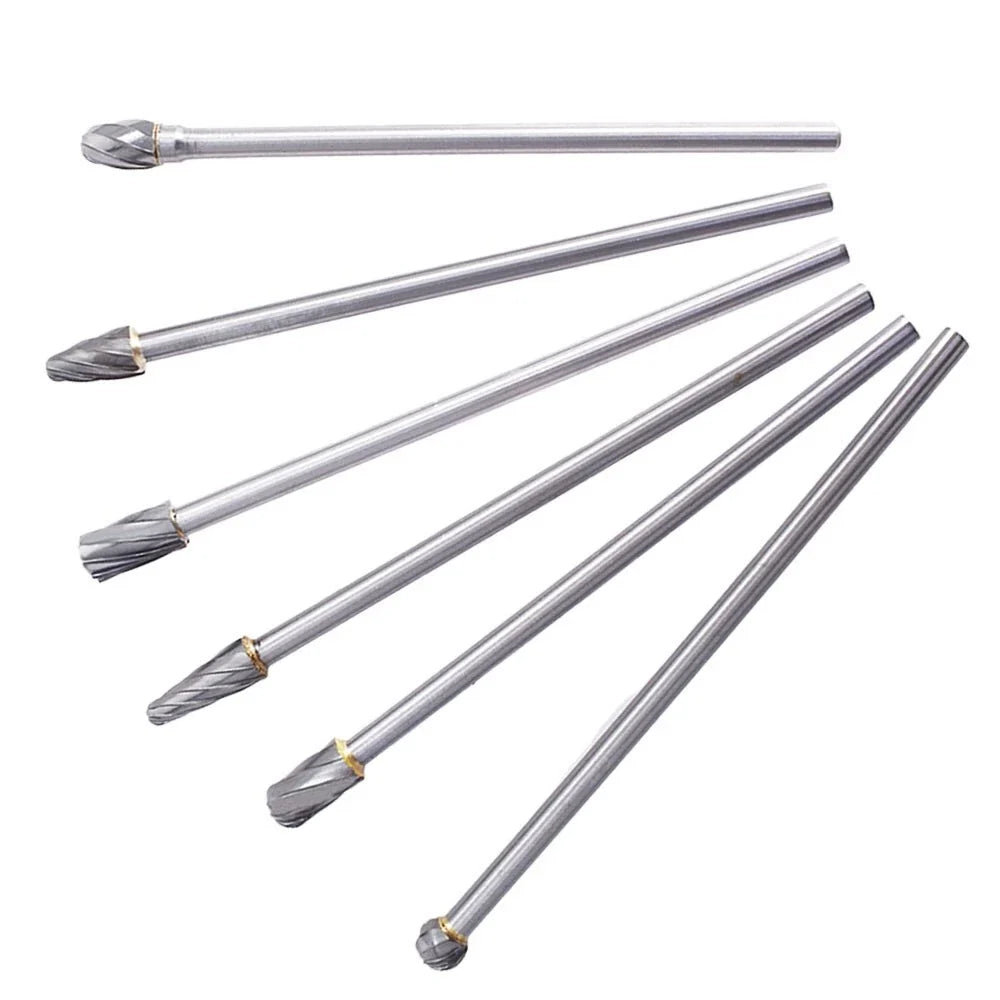 6pcs 10mm Rotary Aluminum Cut Burrs 6mm 1/4" Shank Long Reach Carbide