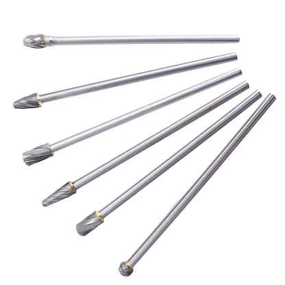6pcs 10mm Rotary Aluminum Cut Burrs 6mm 1/4" Shank Long Reach Carbide