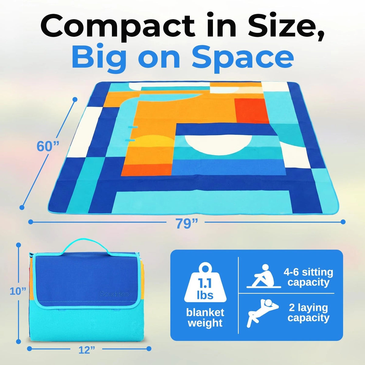 Extra Large Picnic Blanket 60" x 80" Waterproof Outdoor Mat