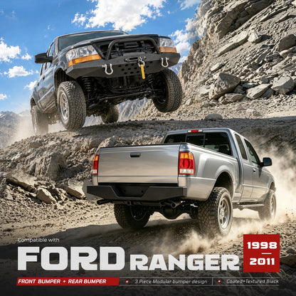 Modular Front Winch Bumper with Bull Bar & Rear Bumper for Ford Ranger (1998–2011) CON-A000000287