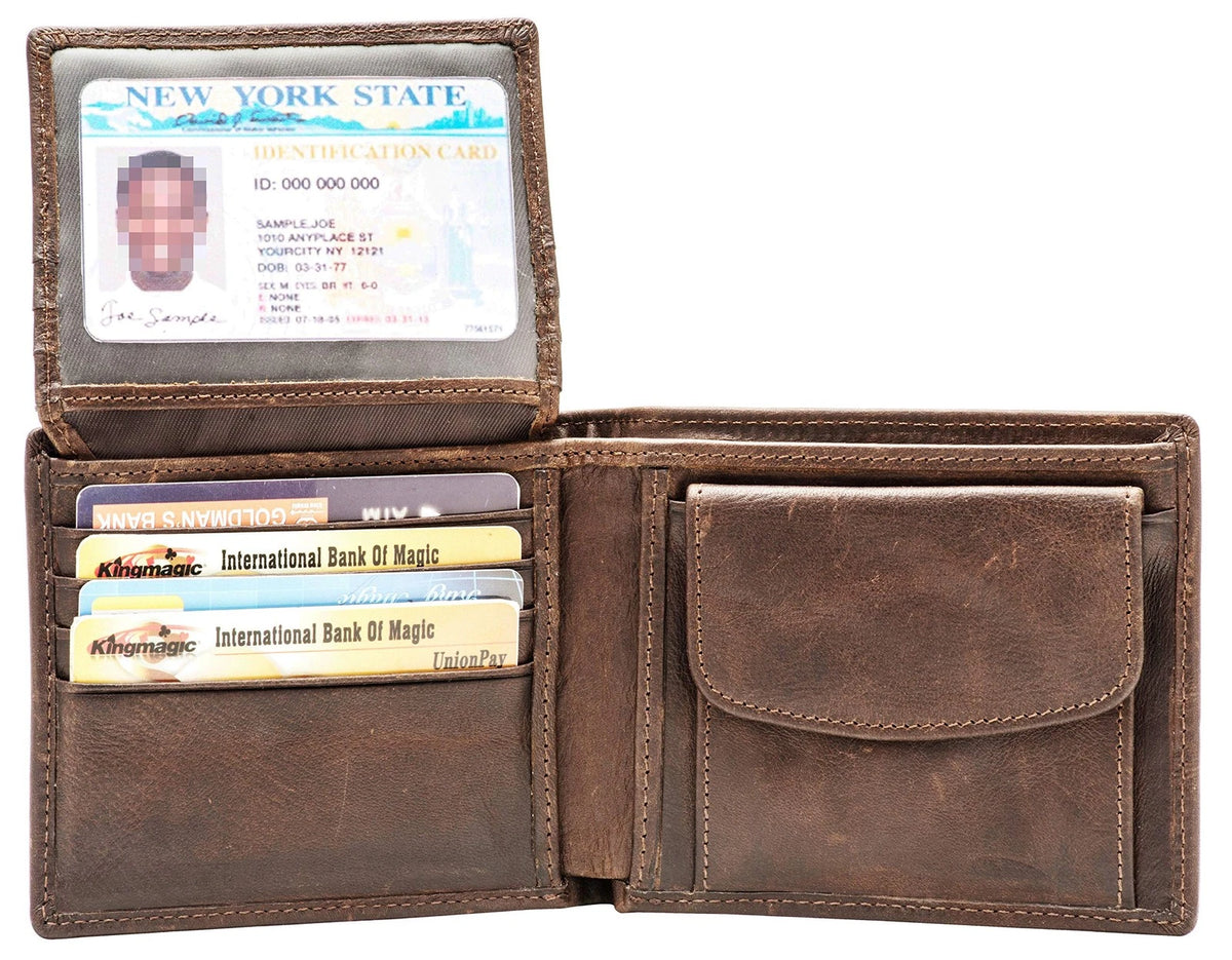 Genuine Leather Bifold Wallet for Men - Coffee