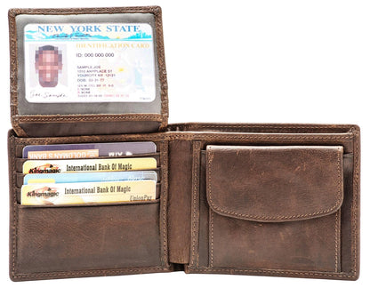 Genuine Leather Bifold Wallet for Men - Coffee