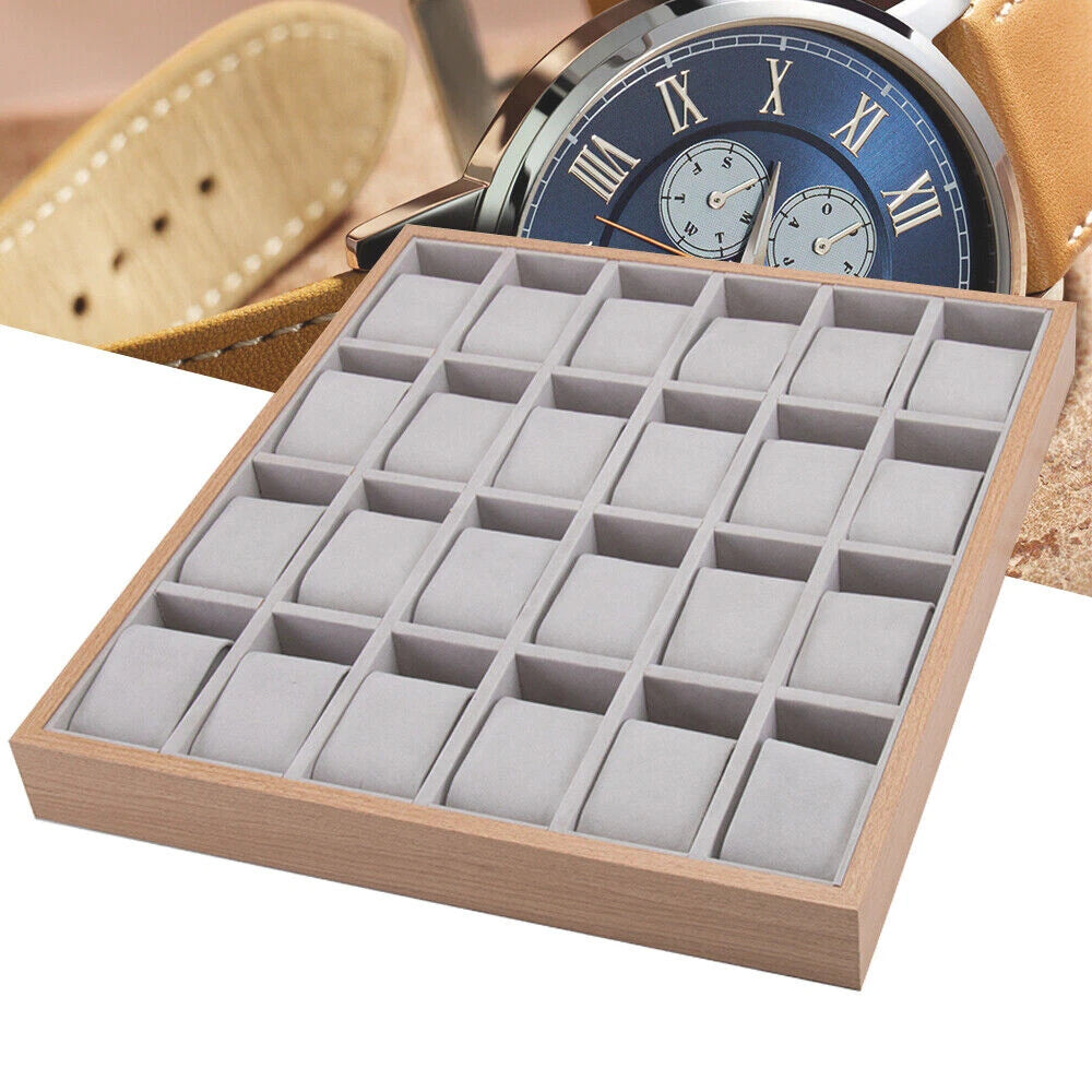 24 Slot Wooden Watch Box Display Case Organizer for Jewelry Storage