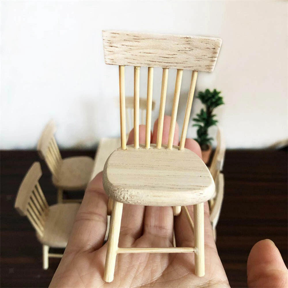 1/12 Scale Wooden Dollhouse Dining Room Furniture Set - Table & Chairs