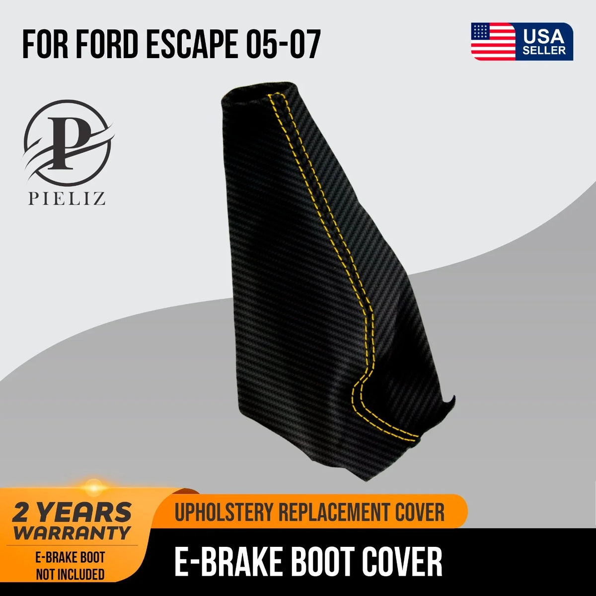 E Brake Boot Cover for Ford Escape (2005–2007) Yellow Stitch PVC Carbon