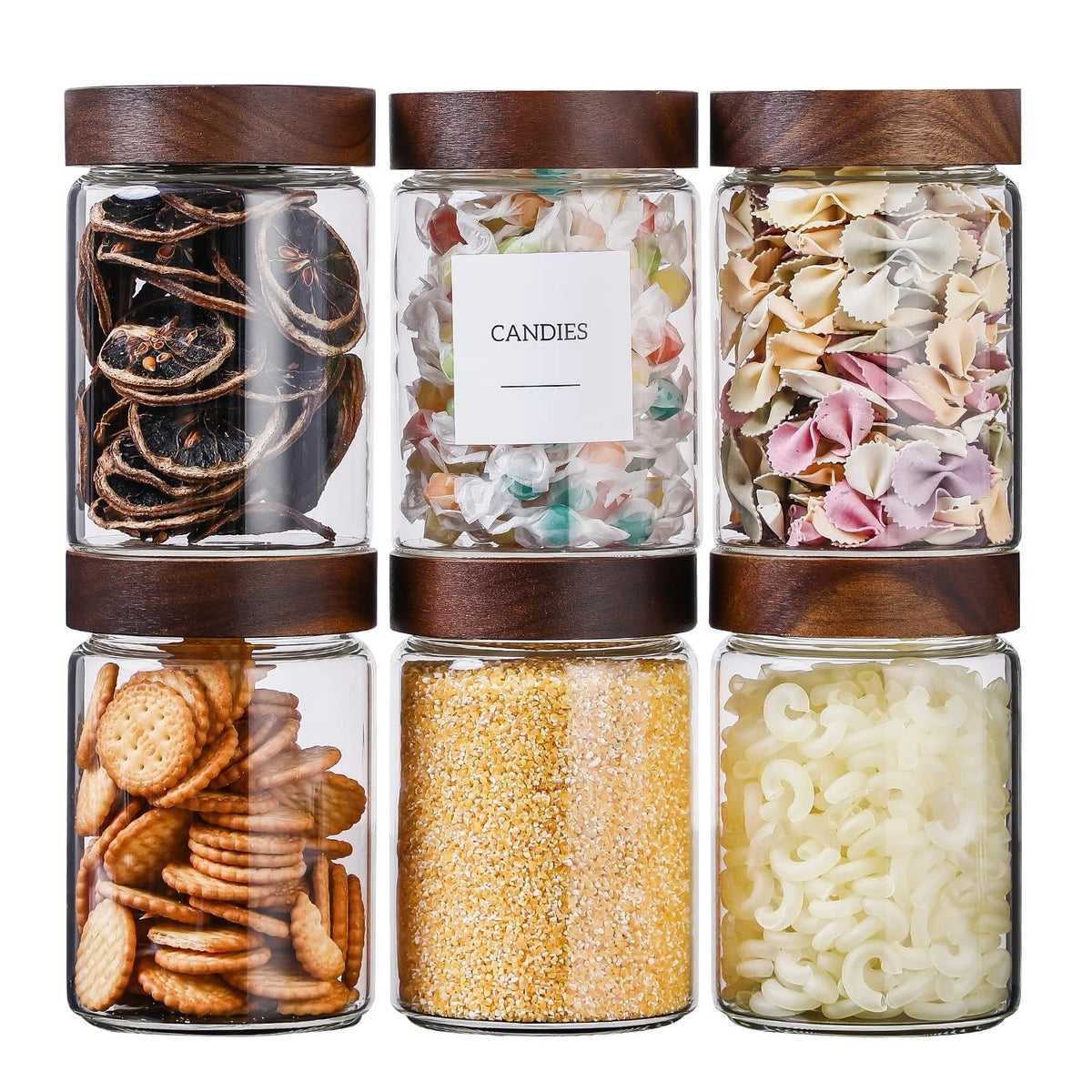 Set of 6 Glass Jars with Wood Lid 27 Oz for Storage Containers