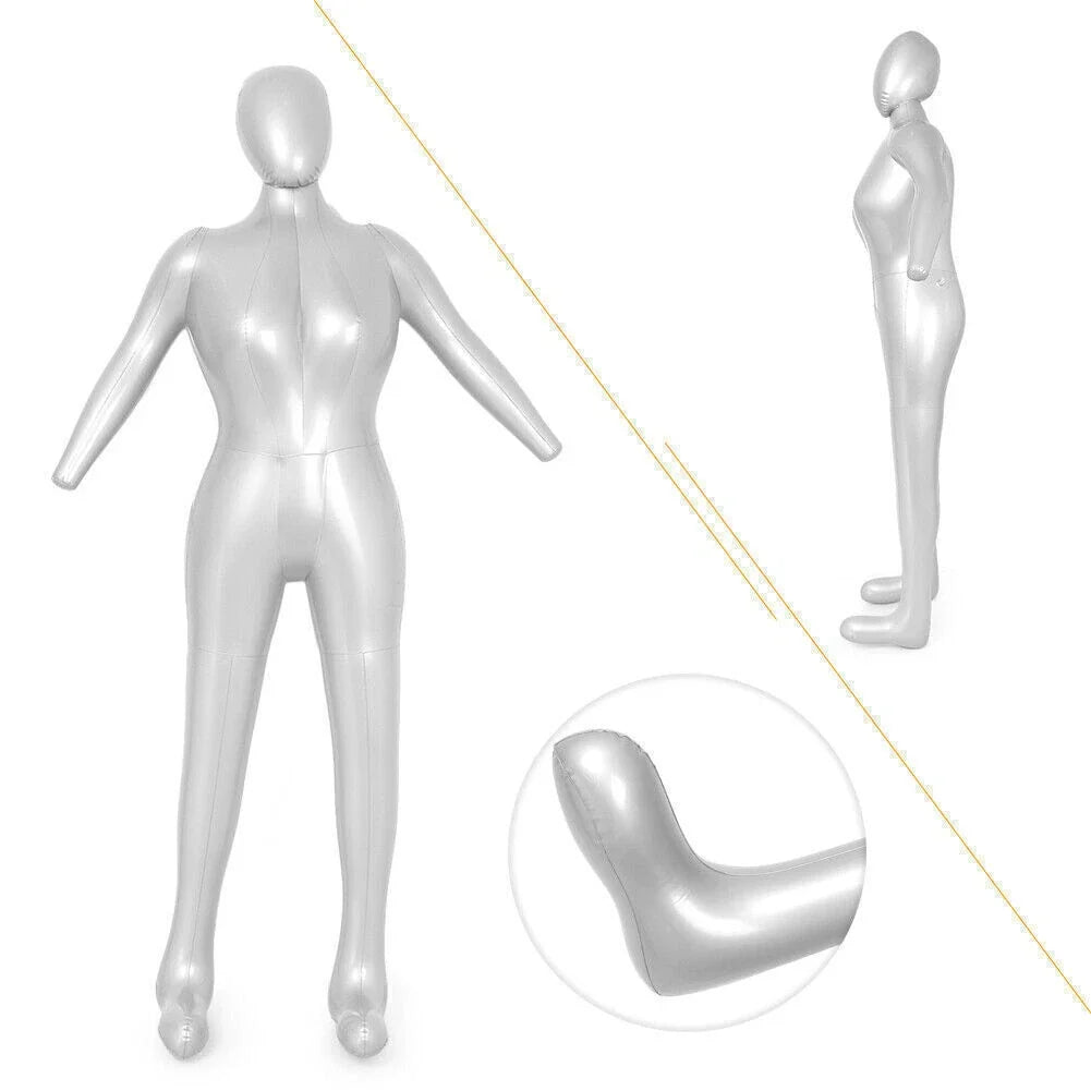 Inflatable Woman Whole Body Mannequin Fashion Dummy Torso Model Silver