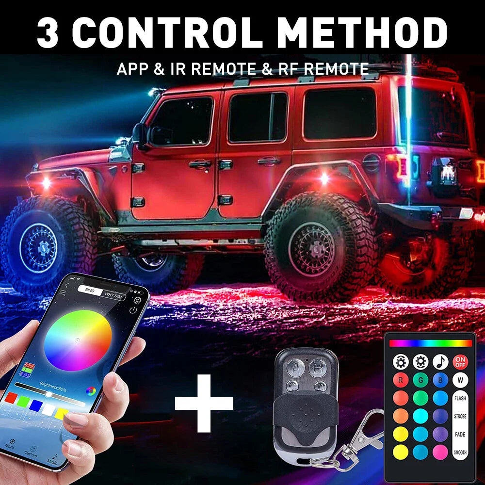 12x RGB LED Rock Light Pods for Universal Vehicles (Music App Control)