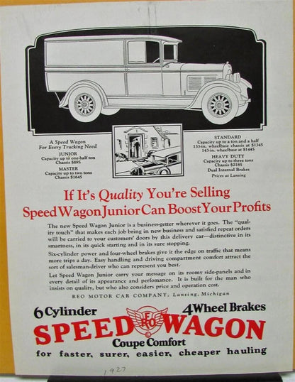Sales Brochure for 1927 REO Speed Wagon Truck