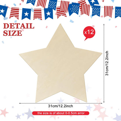 12 Inch Wooden Star Ornaments for Crafts (4th of July)
