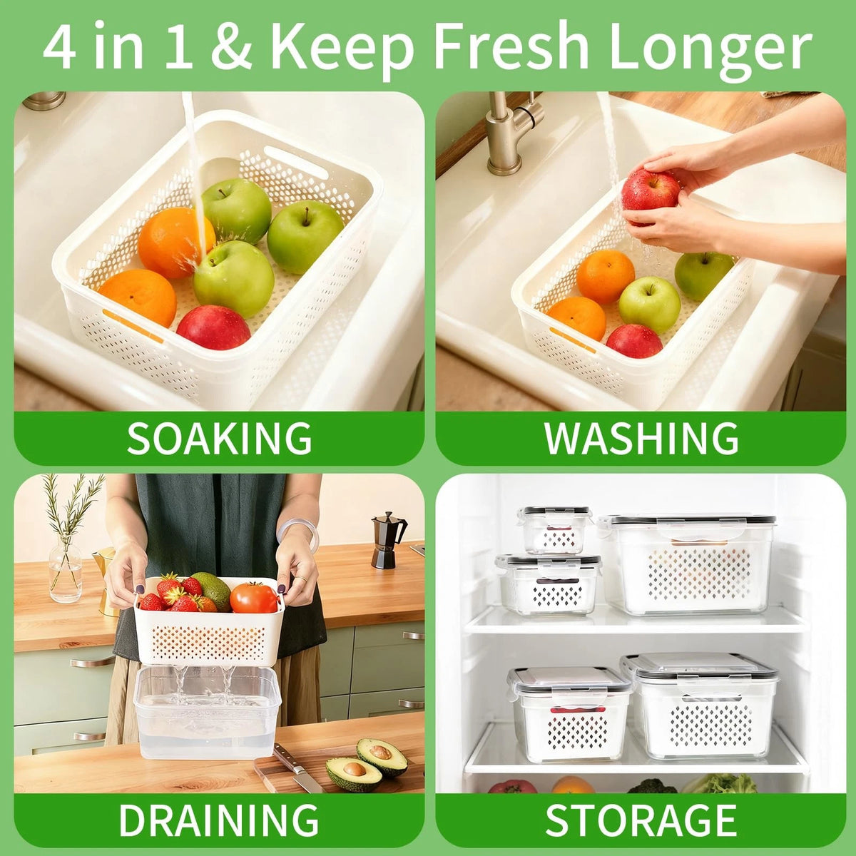 5 Pack Produce Containers for Fridge Storage Organizer