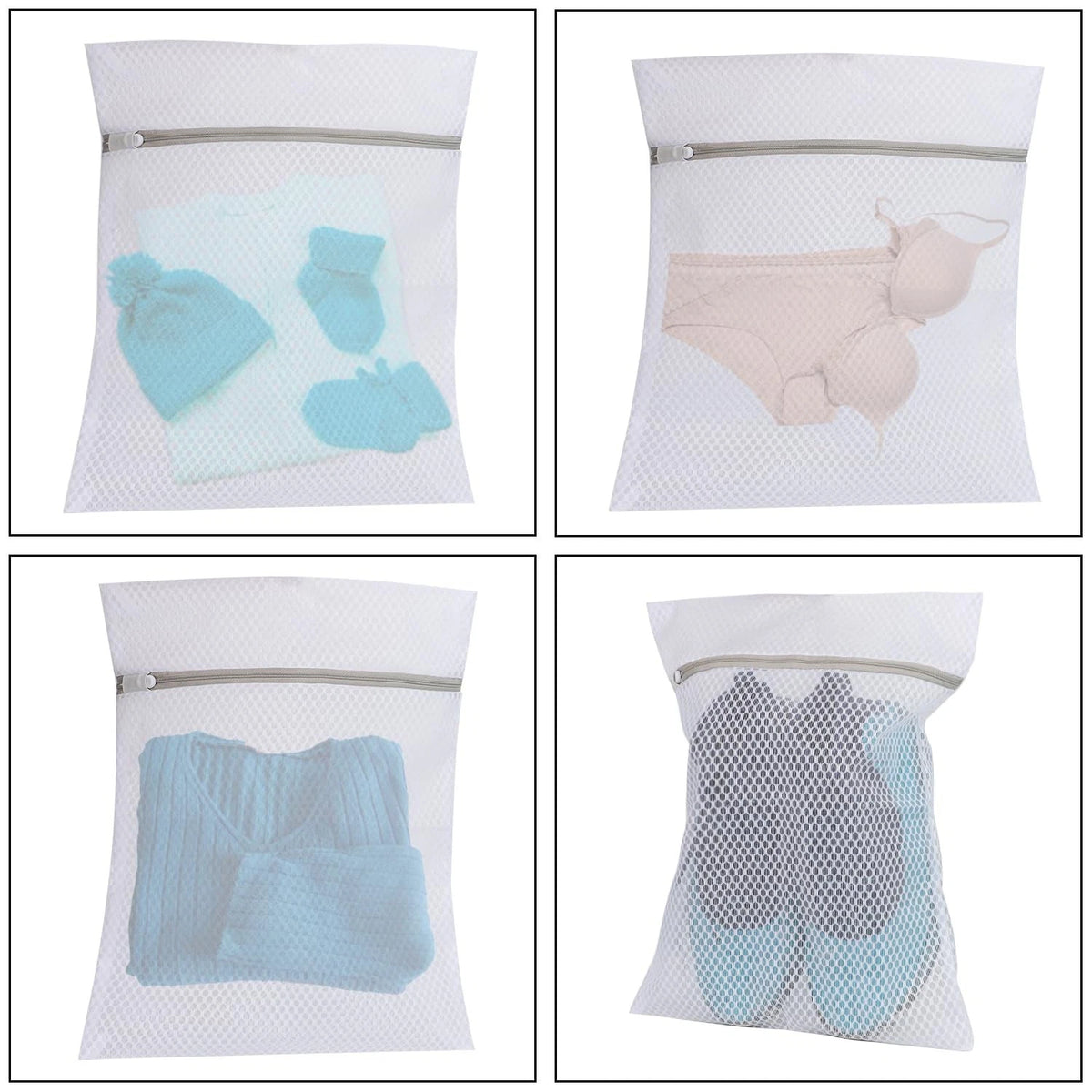 Set of 4 Mesh Laundry Bags for Washing Delicates (12 x 16 Inches)