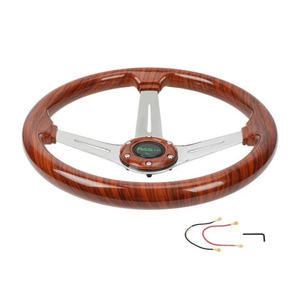 14'' Wooden Steering Wheel for Universal Fit (Wood Grain, Chrome Spoke)