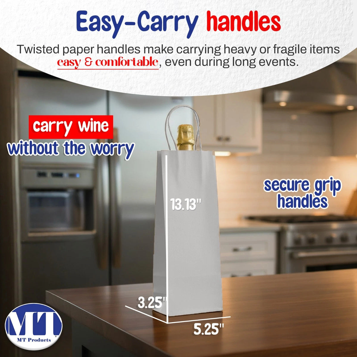 Pack of 120 White Paper Wine Gift Bags with Handle