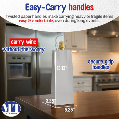 Pack of 120 White Paper Wine Gift Bags with Handle