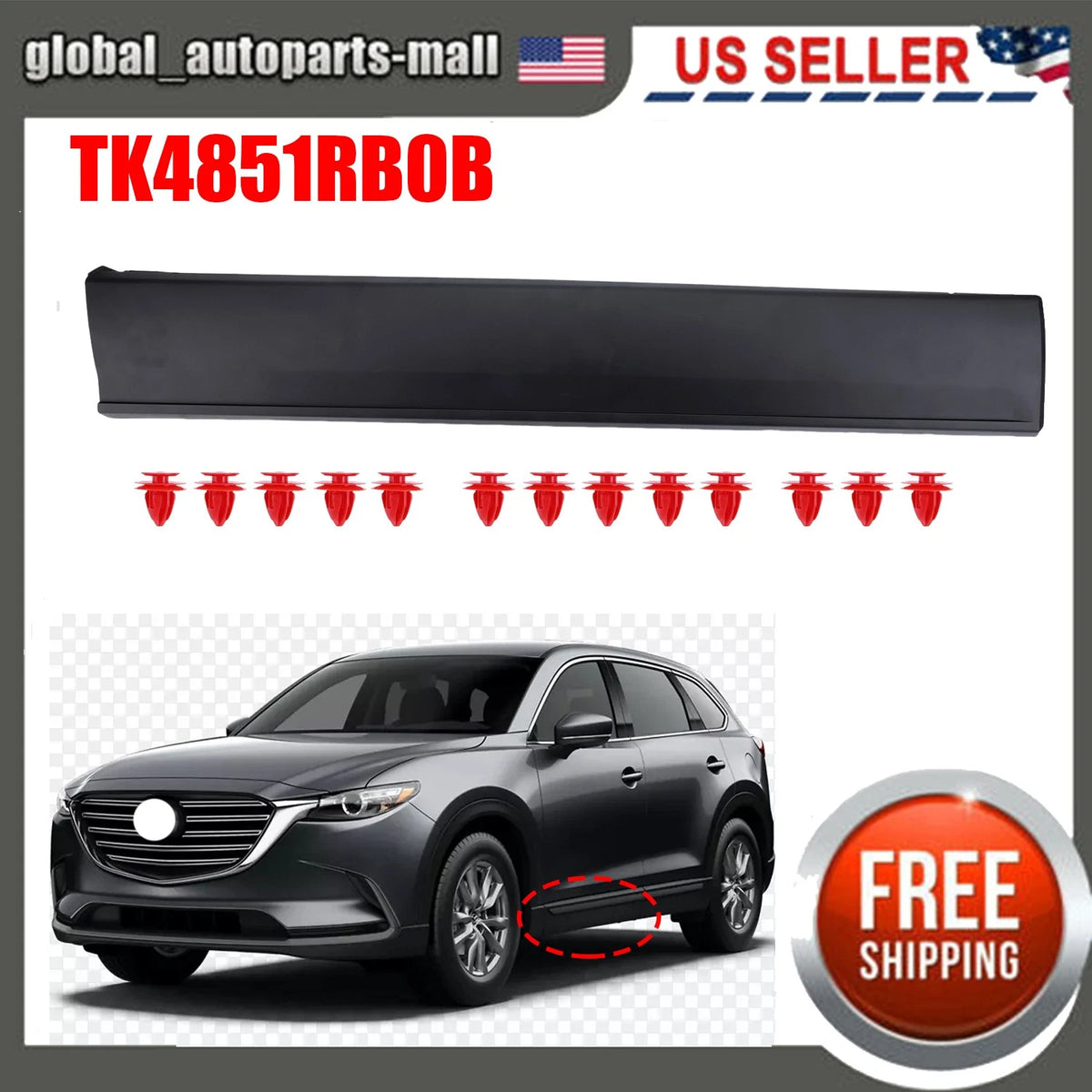 Front Door Lower Molding for Mazda CX-9 (2016–2023) TK4851RB0B, TK48-51-RB0B