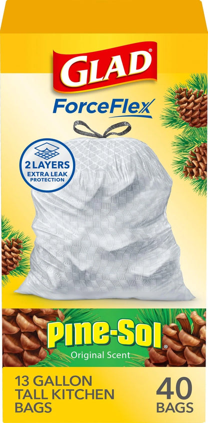 Set of 40 Glad ForceFlex Tall Kitchen Trash Bags 13 Gallon Pine-Sol