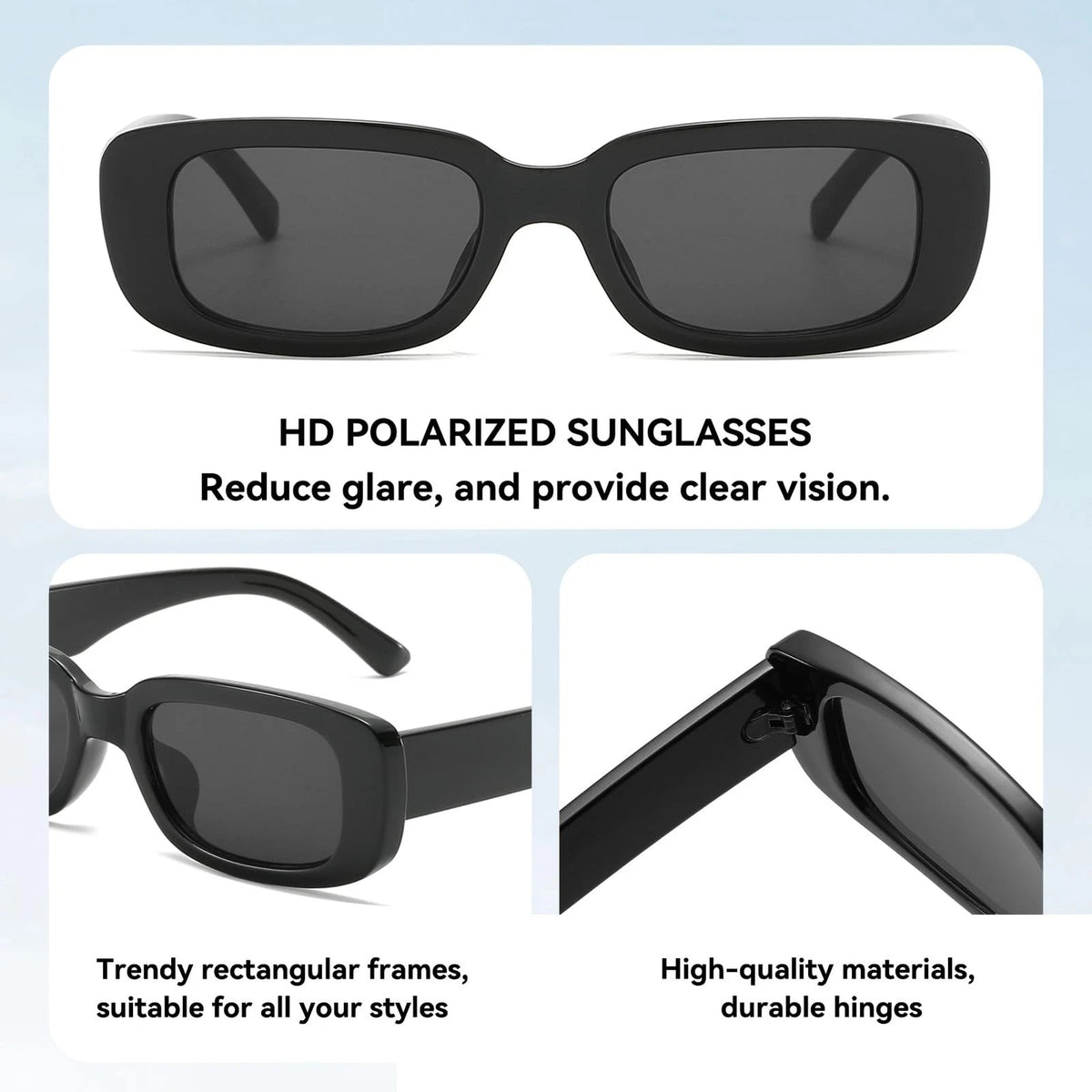 Polarized Rectangle Sunglasses for Women (Trendy Y2K 90s Retro)