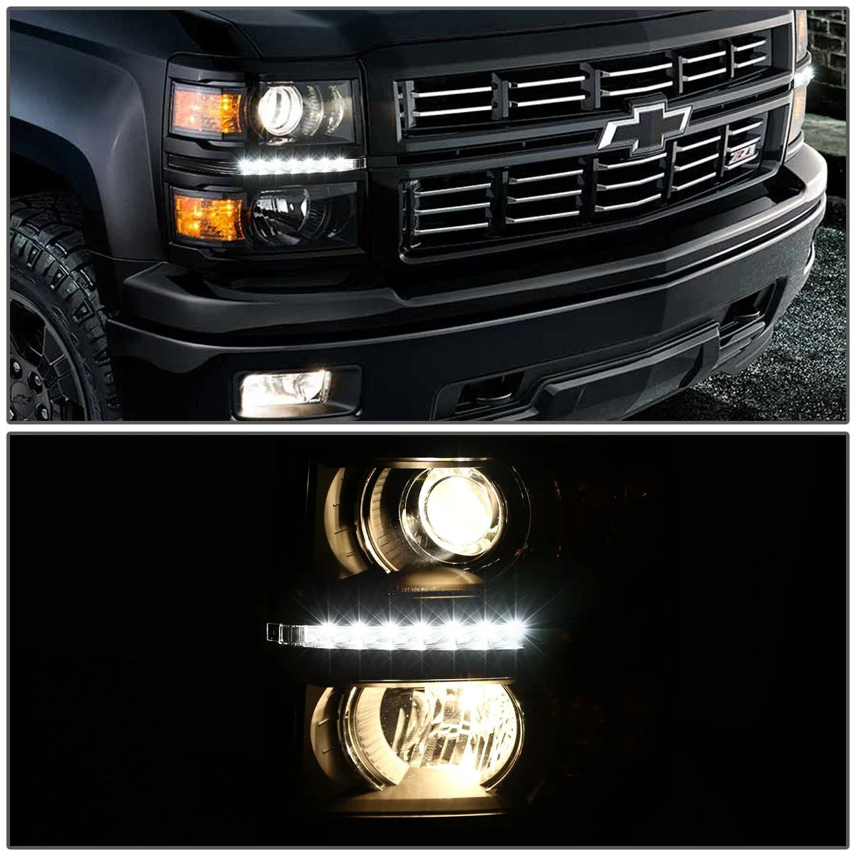 LED DRL Tube Projector Headlights for Chevy Silverado (2014–2015)