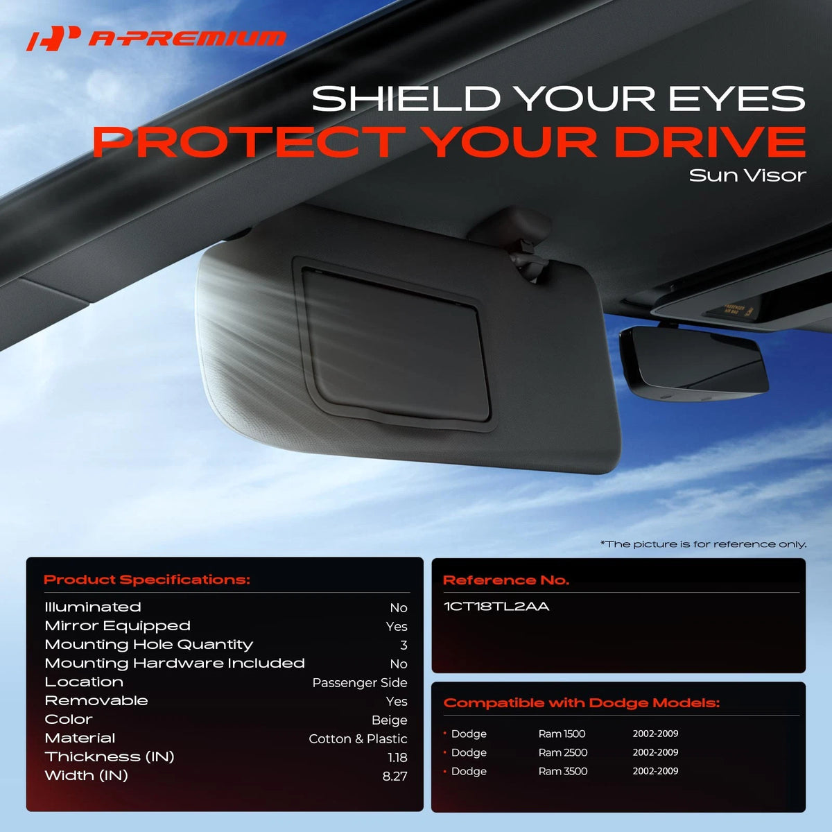 Sun Visor with Mirror for Dodge Ram 1500 (1CT18TL2AA)