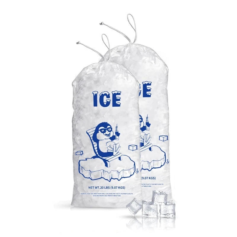 50 Count Ice Bags with Drawstring, Clear, Puncture Resistant & Heavy Duty