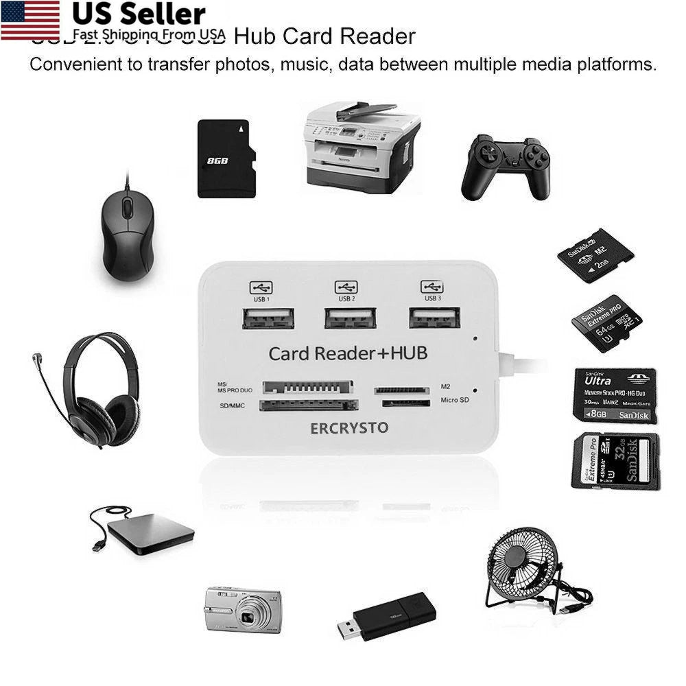 USB Hub Card Reader for Universal Use (3 Ports, 3-inch, 2-inch, 1-inch)