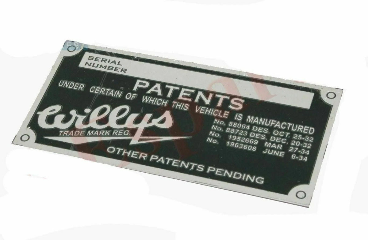 2X Patents Plate for Jeep Willys (Suitable for )