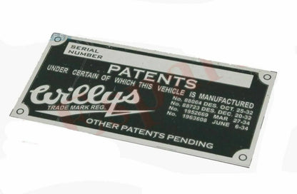 2X Patents Plate for Jeep Willys (Suitable for )