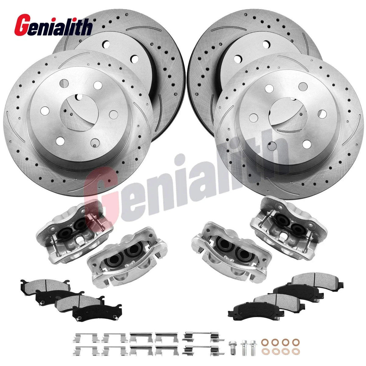 Front Rear Drilled Rotors Calipers Brake Pads for GMC Tahoe Yukon Suburban (2000–2006)