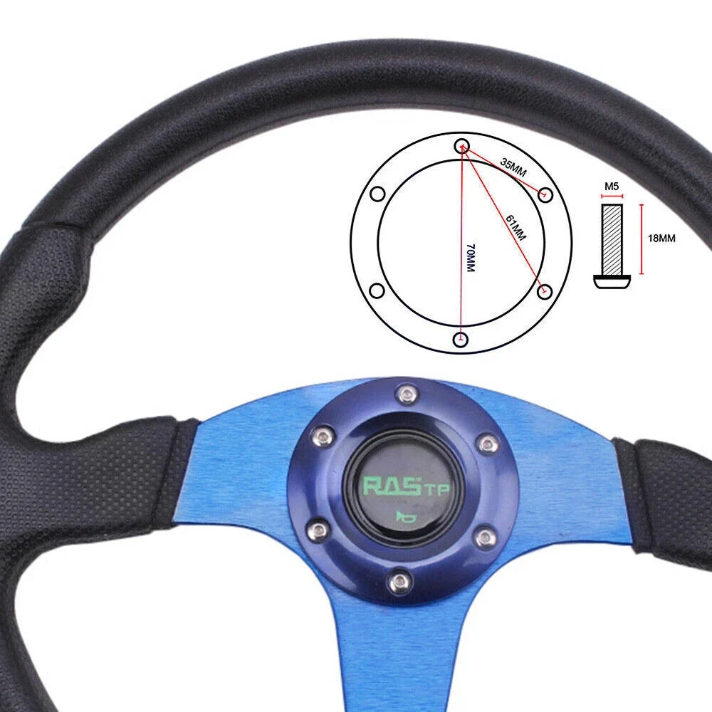 6 Bolt Blue Aluminum 14" Racing Steering Wheel Universal Fit