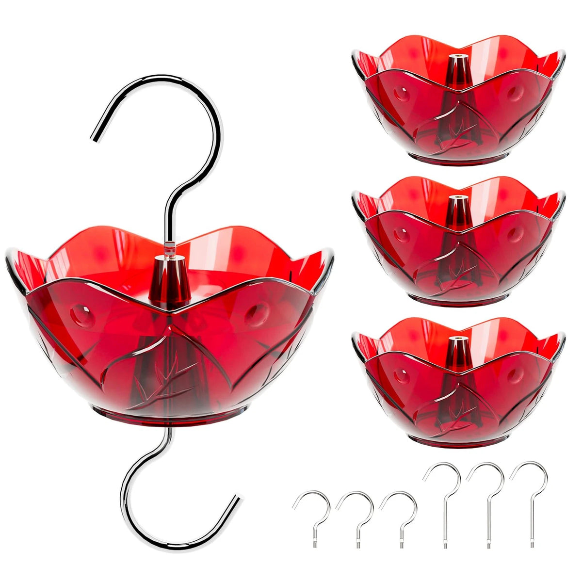4X Hummingbird Feeder Ant Moat Water Barrier Accessory - Red