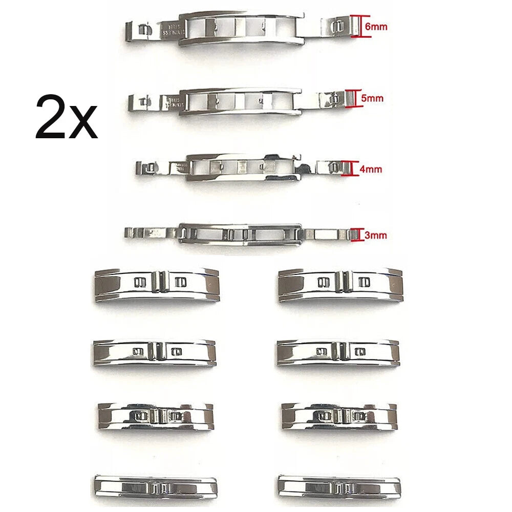 2PC Stainless Steel Watch Buckle Double Pull Folding Clasp