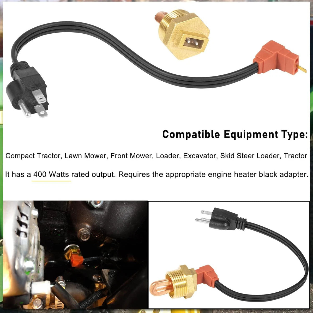 Engine Coolant Block Heater Kit for John Deere 2032R 2025R 1023E 1025R