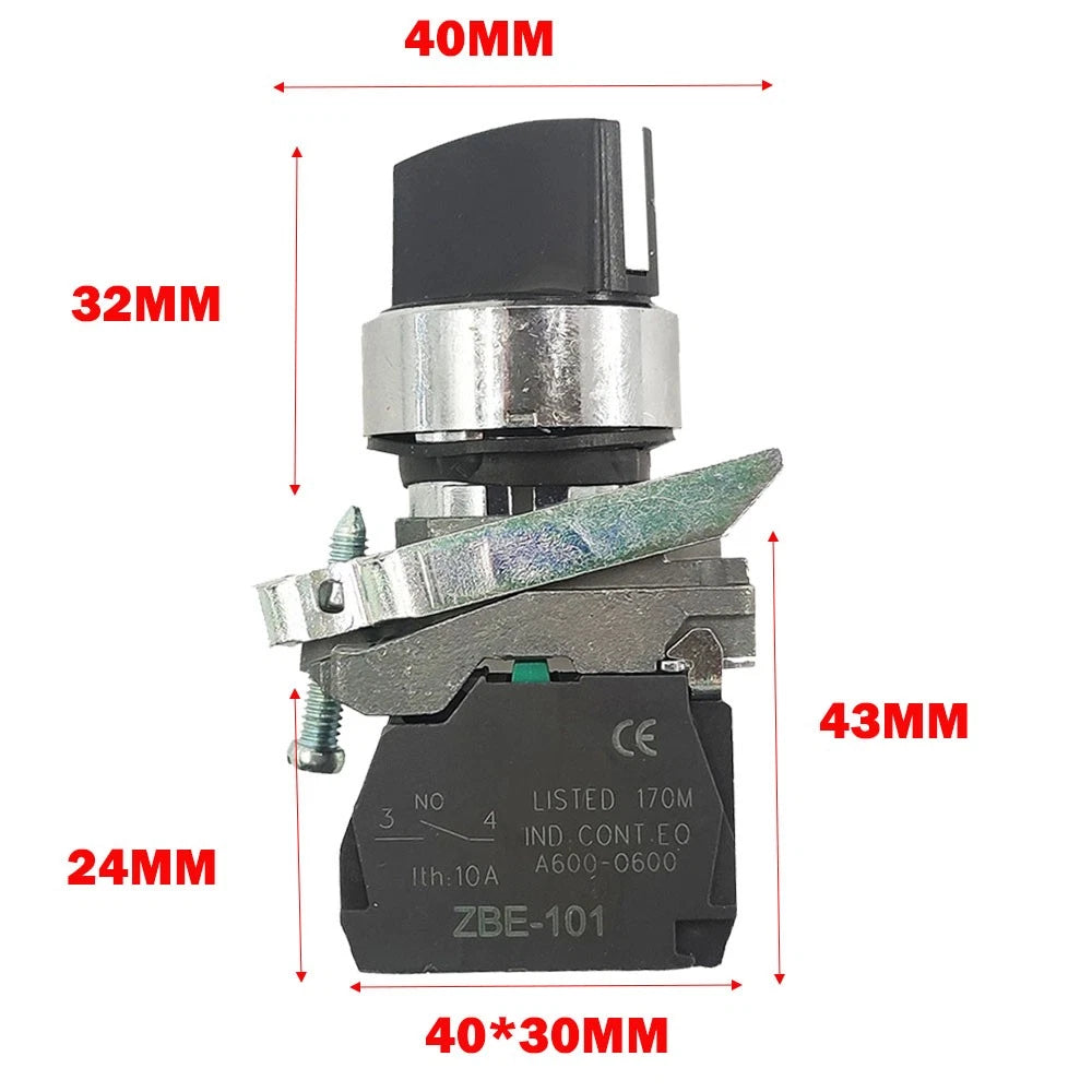 3Pcs Selector Switch Metal Black 22mm 2 Positions Stay Put for Automotive