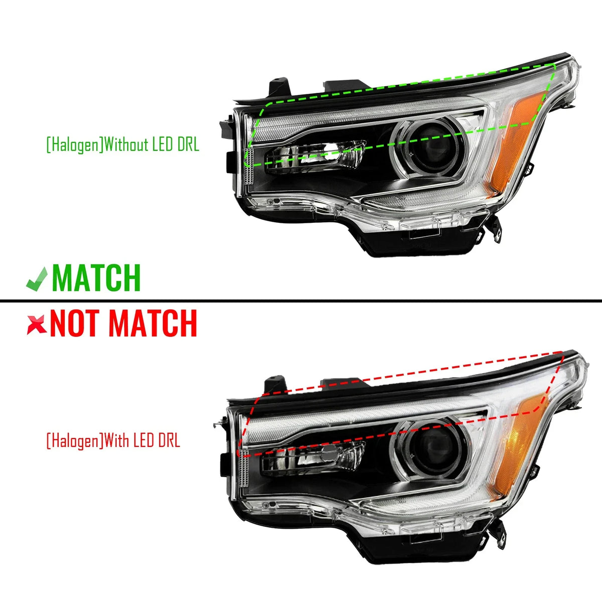 Halogen Headlight Pair for GMC Acadia SL (2017–2019) W/Bulb W/O LED DRL Chrome