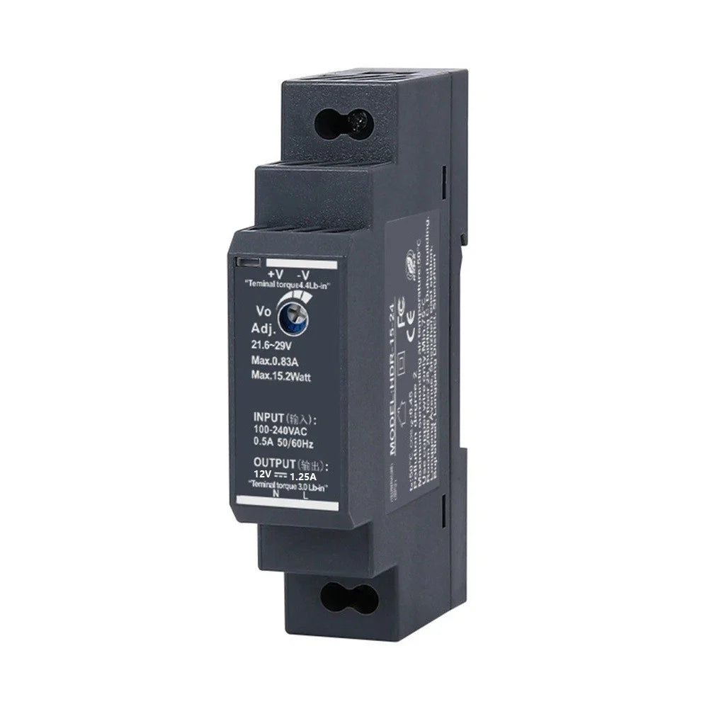 12V 15W Switching Power Supply HDR 15 12 with DIN Rail Mount