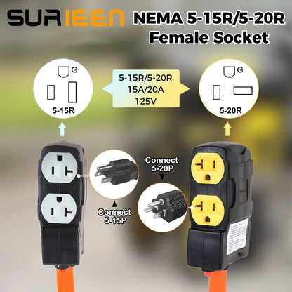 NEMA 14-50P Male to 5-20R/15R Adapter Cable (1.5FT) - Orange