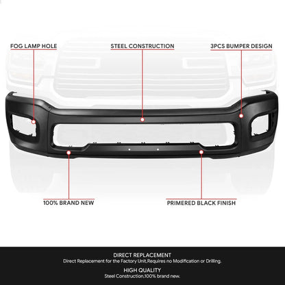 OE Style Front Bumper for Ram 2500 3500 (2019–2024) W/Foglight Holes, Black Steel