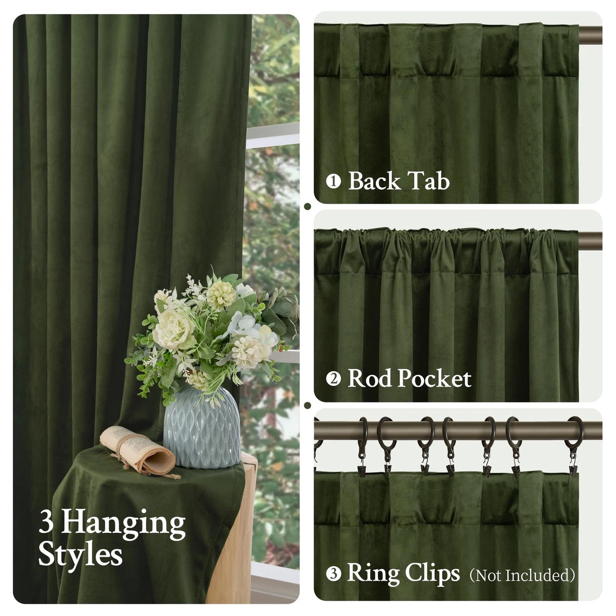 Pack of 2 Olive Green Velvet Curtains 84"W x 84"L for Home Decor