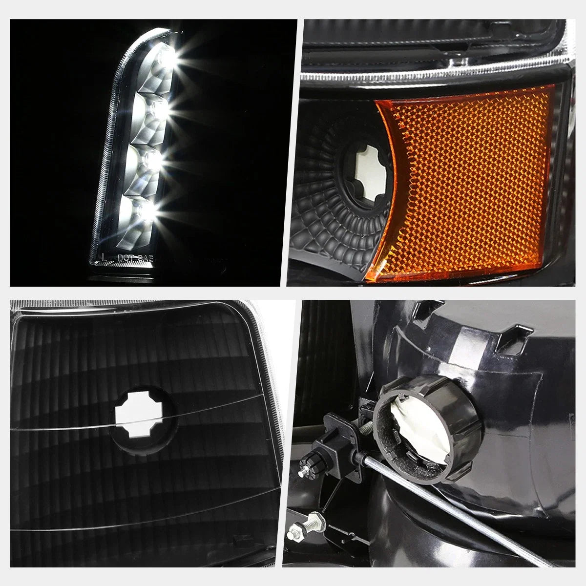 LED DRL Headlight/Lamp for Ford F150/F250/F350 (1992–1996) Black Housing Amber Corner