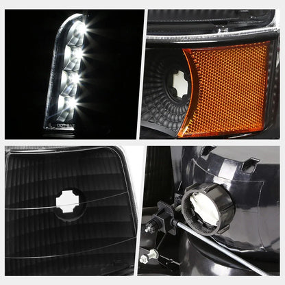 LED DRL Headlight/Lamp for Ford F150/F250/F350 (1992–1996) Black Housing Amber Corner