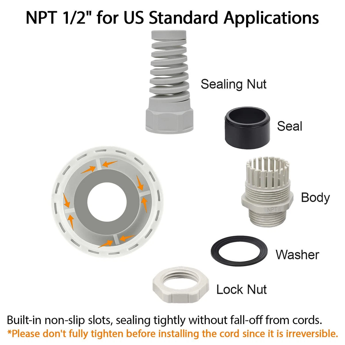 5Pcs NPT 1/2" IP68 Waterproof Cable Gland for Universal Applications
