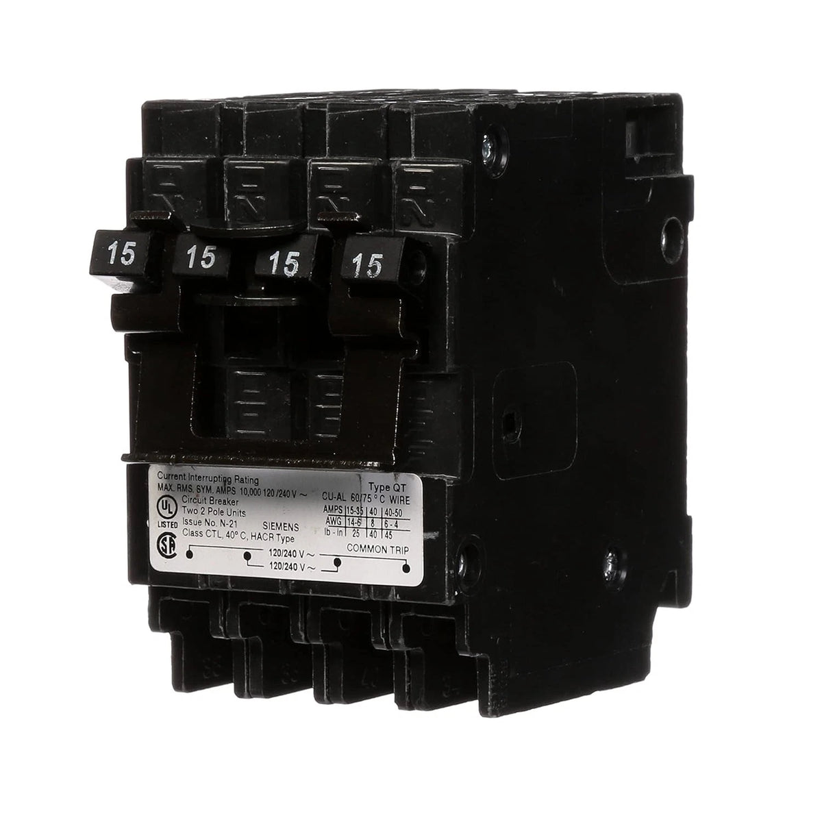 2X 15-Amp Double Pole Circuit Breaker for Siemens (No Specific Years)