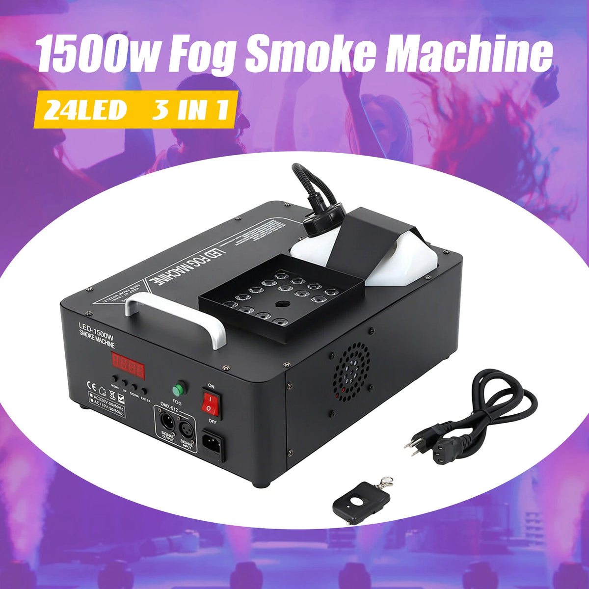 Smoke Fog Machine Vertical UP-Spray RGB 24-LED 1500W Stage Fogger
