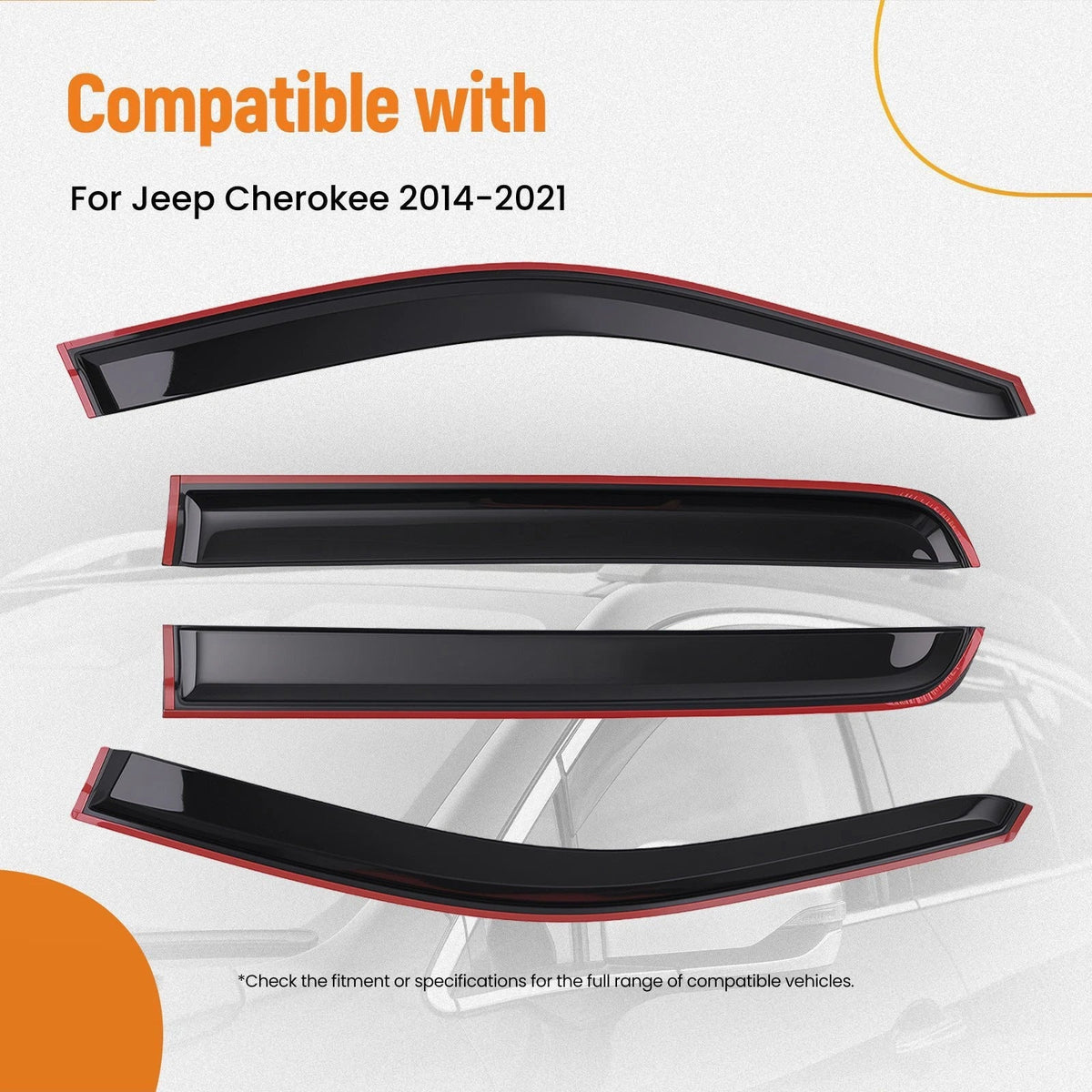 Set of 4 Side Window Visors Rain Guards for Jeep Cherokee (2014–2021)