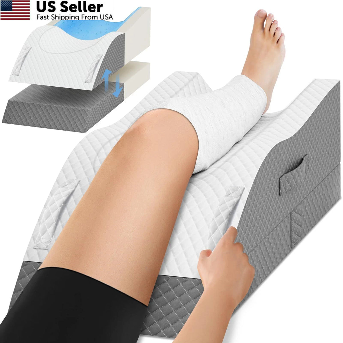 Elevation Pillow for Leg After Surgery (Single Leg) - Grey