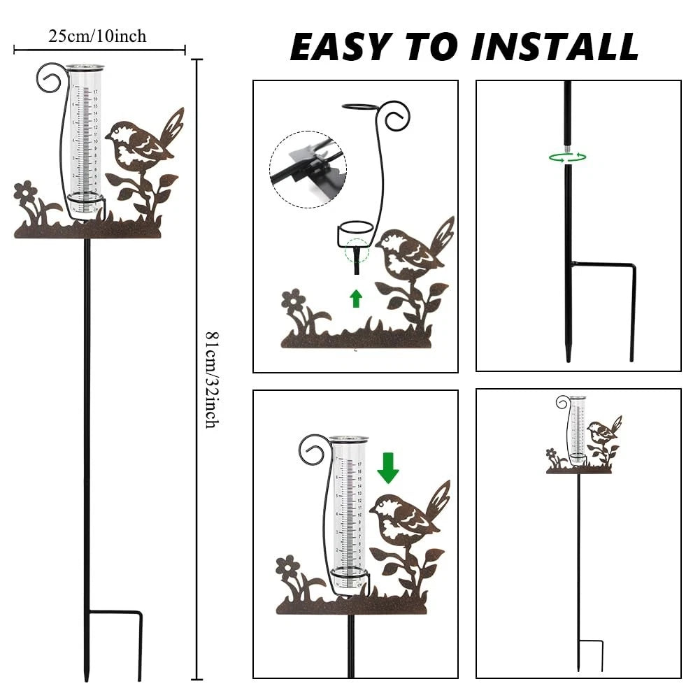 7 Inch Decorative Bird Rain Gauge for Outdoor Use